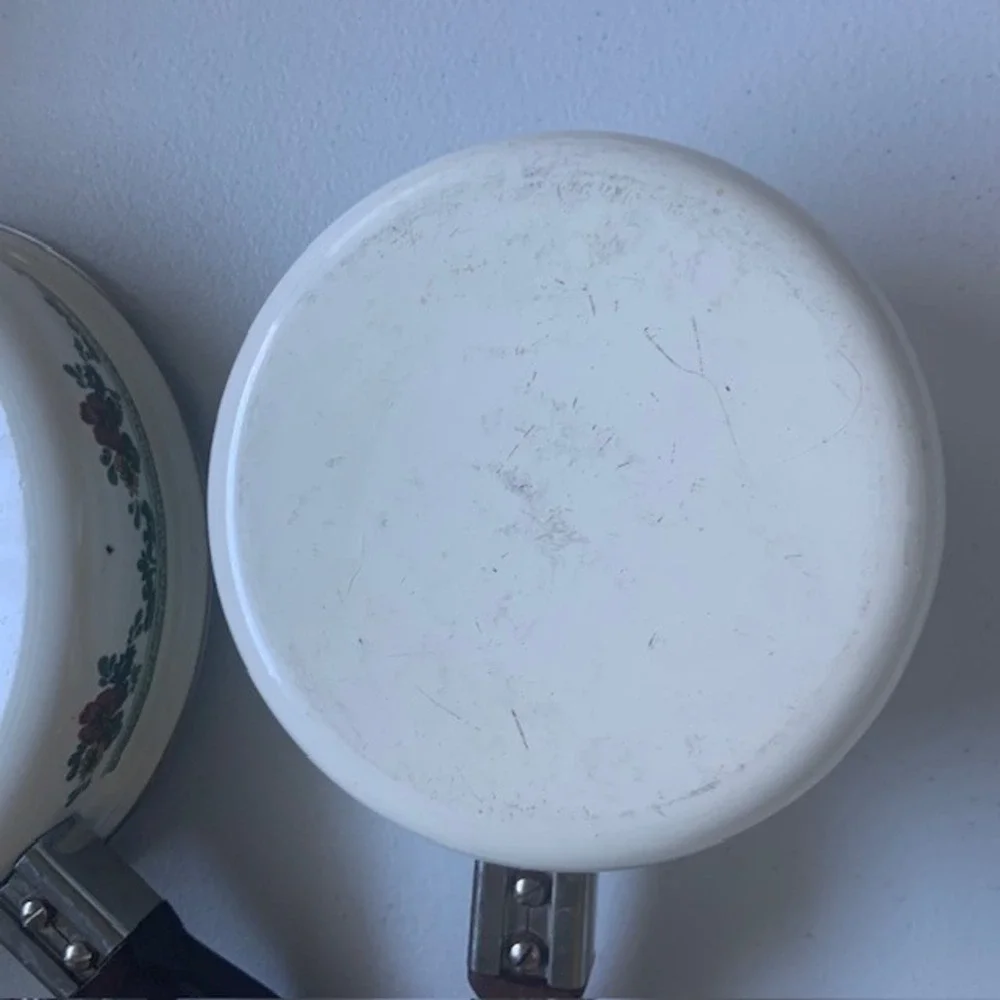 Vintage Floral Enamelware Saucepan Set w Lids Cottagecore Retro Kitchen